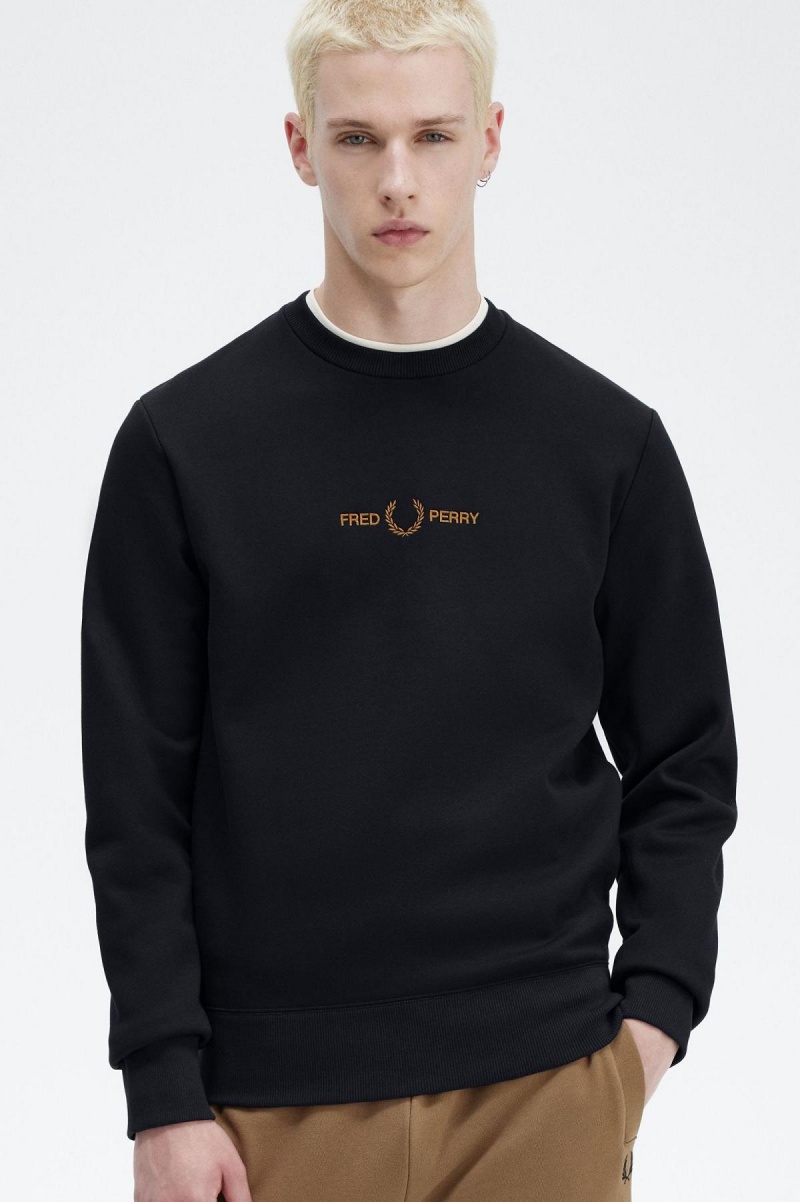 Fred Perry Embroidered Gensere Herre Marineblå | FNOHY34036