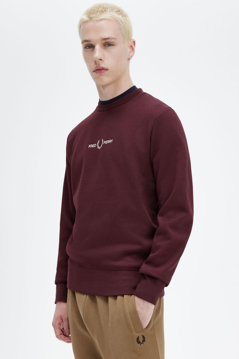 Fred Perry Embroidered Gensere Herre Oxblood | DNOKV80508