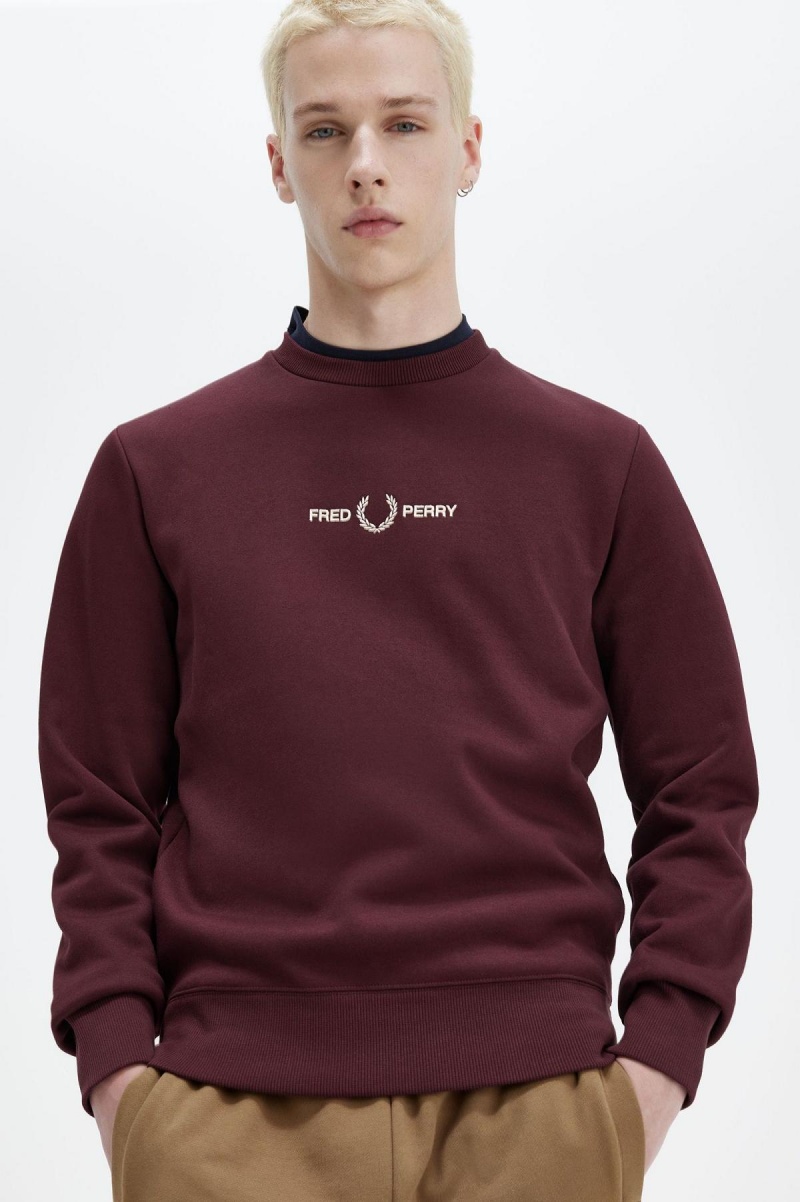 Fred Perry Embroidered Gensere Herre Oxblood | DNOKV80508