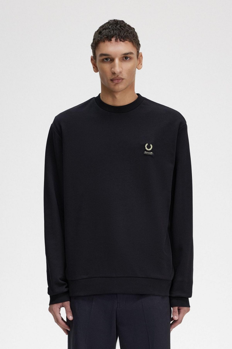 Fred Perry Embroidered Gensere Herre Svarte | BNOSD21165