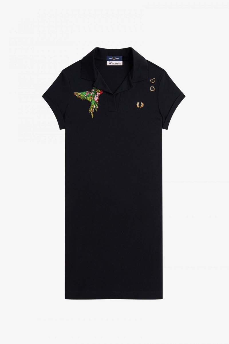 Fred Perry Embroidered Piqué Kjole Dame Svarte | YNOGT49329