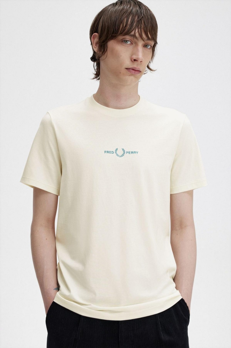 Fred Perry Embroidered T-skjorte Herre Ecru | NOICD33244