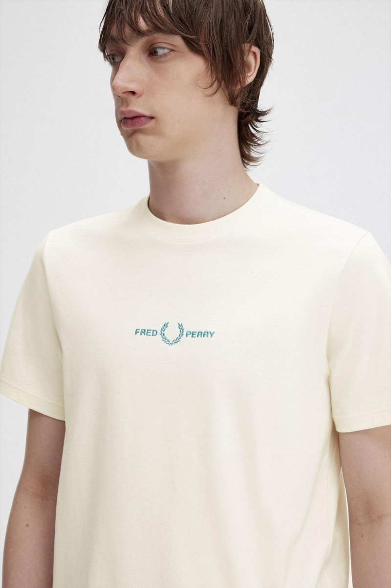 Fred Perry Embroidered T-skjorte Herre Ecru | NOICD33244