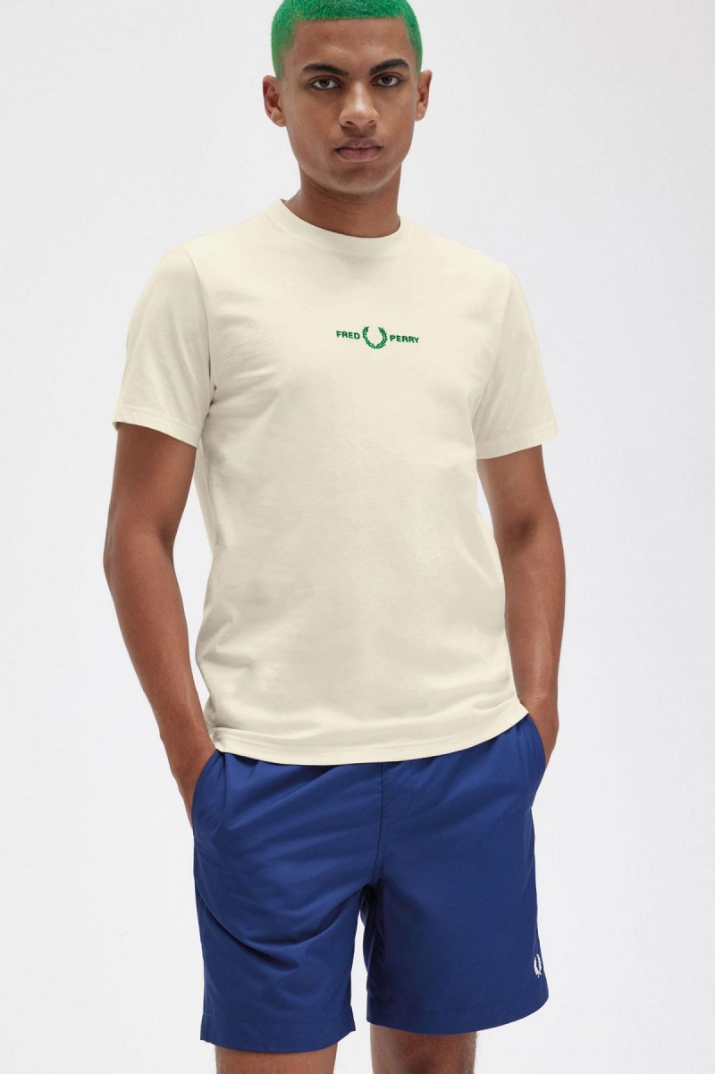 Fred Perry Embroidered T-skjorte Herre Ecru | XNOGW36797