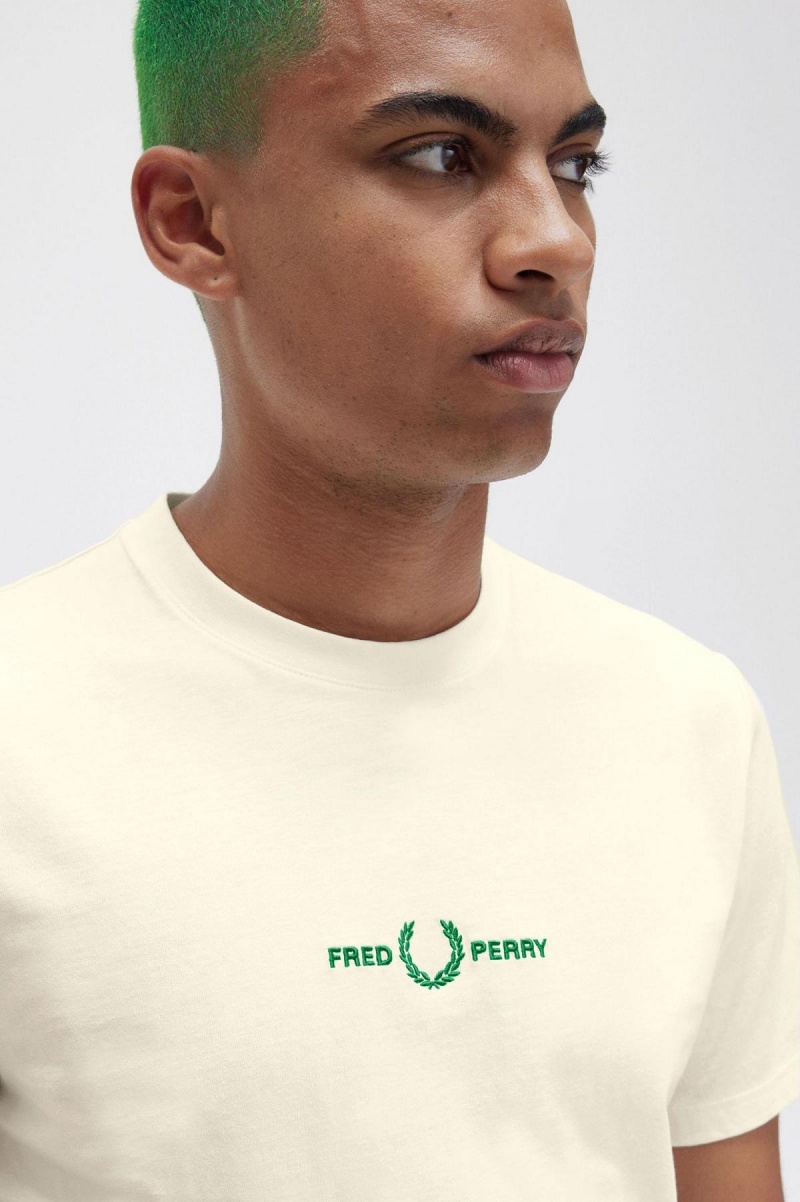 Fred Perry Embroidered T-skjorte Herre Ecru | XNOGW36797