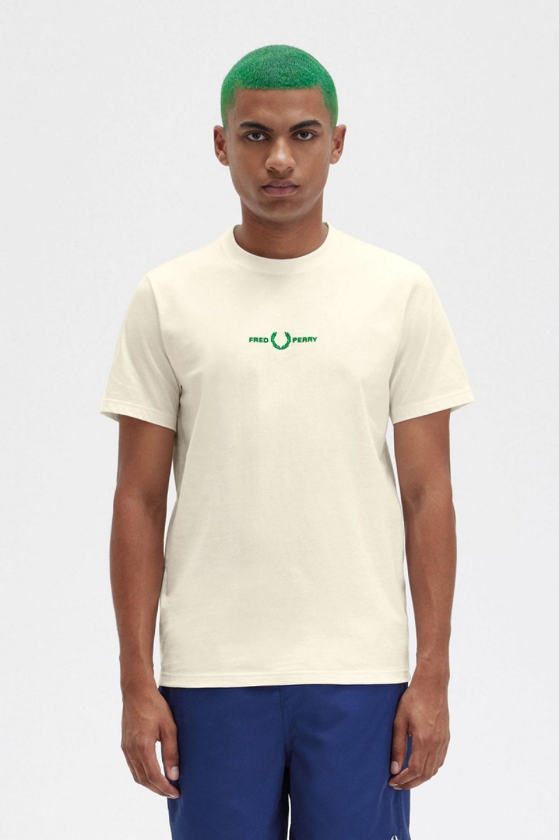 Fred Perry Embroidered T-skjorte Herre Ecru | XNOGW36797