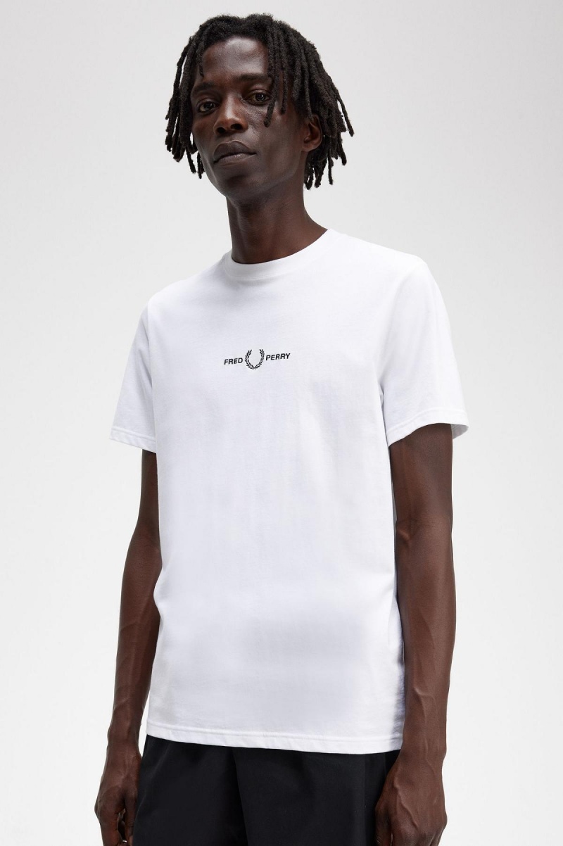 Fred Perry Embroidered T-skjorte Herre Hvite | QNOWA70438