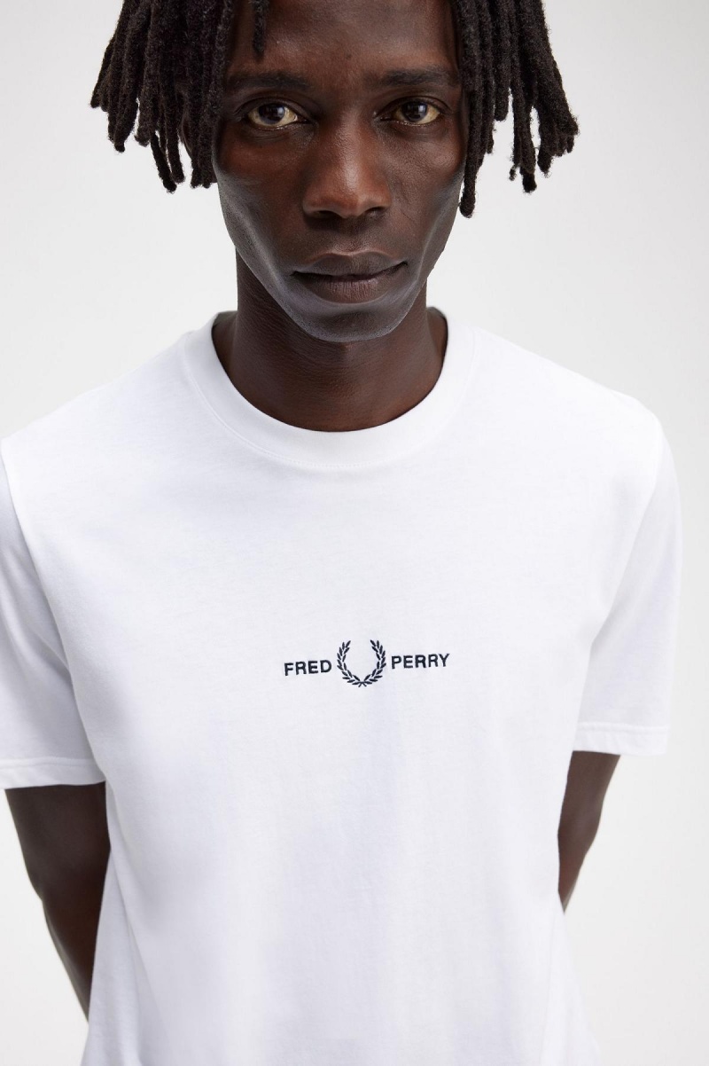 Fred Perry Embroidered T-skjorte Herre Hvite | QNOWA70438