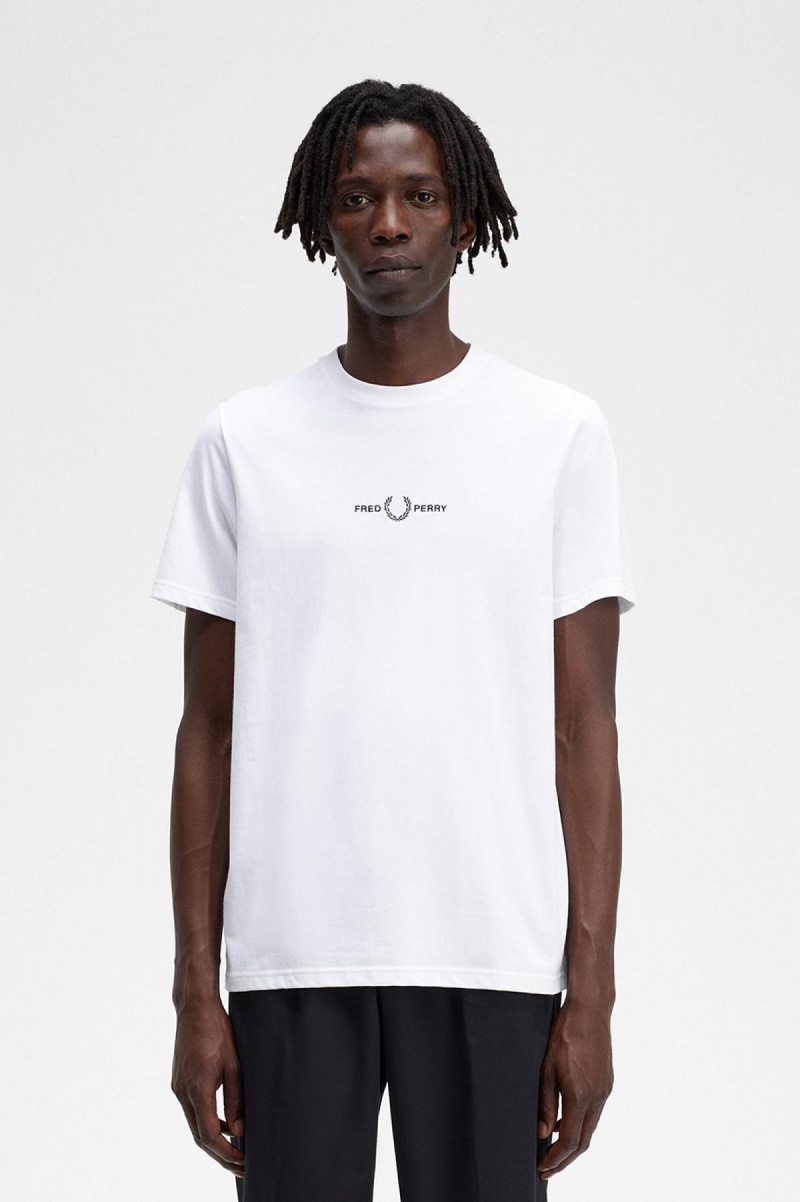 Fred Perry Embroidered T-skjorte Herre Hvite | QNOWA70438