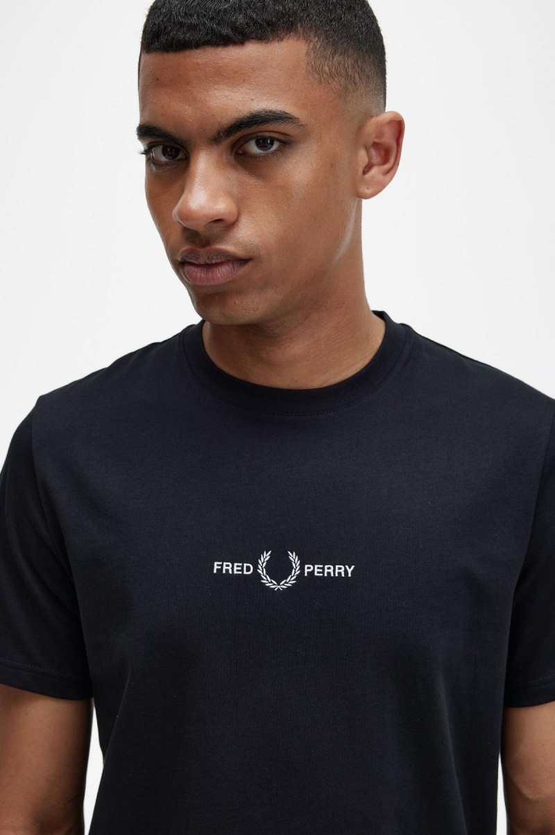 Fred Perry Embroidered T-skjorte Herre Svarte | DNOKV31569