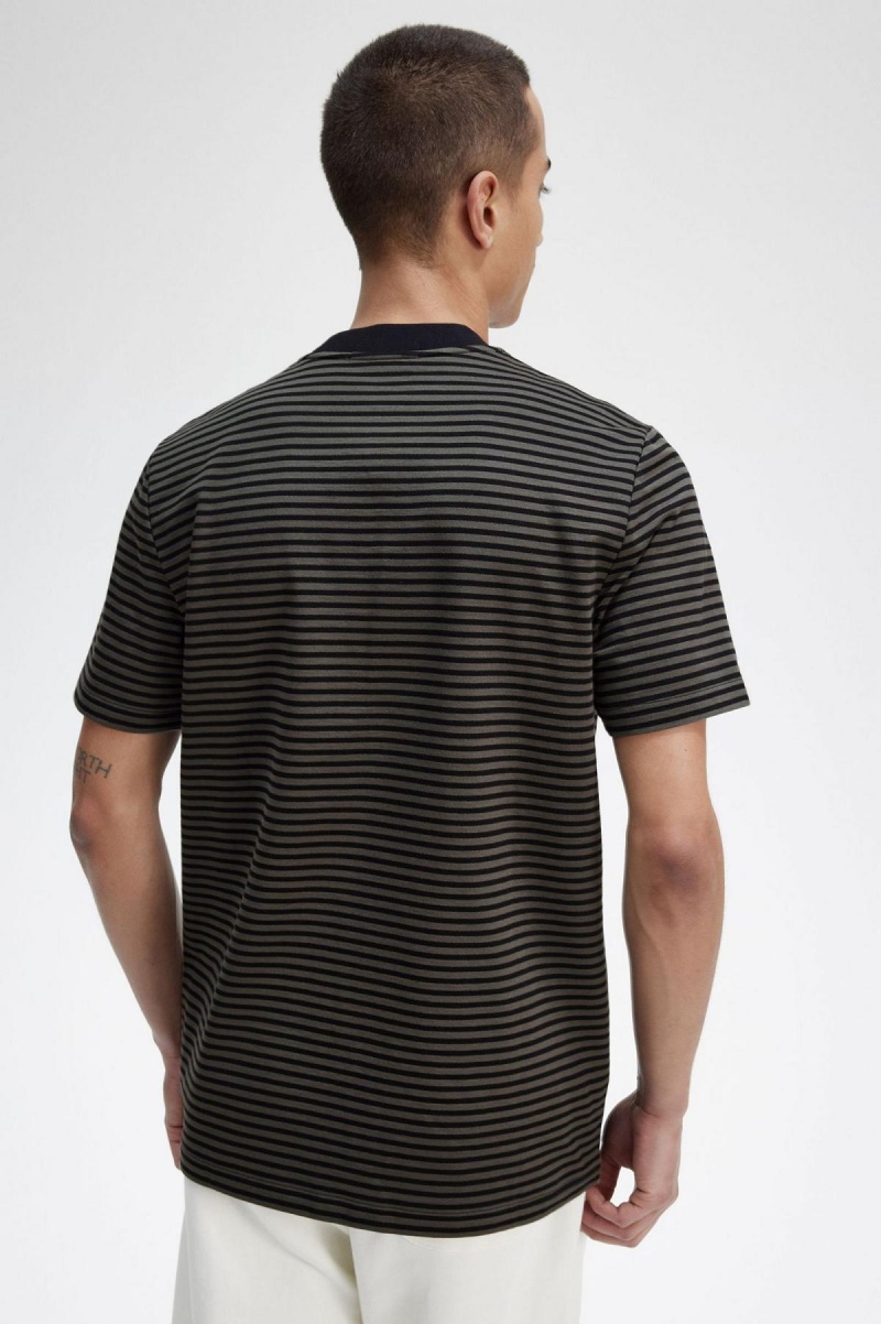 Fred Perry Fine Stripe Heavyweight T-skjorte Herre Svarte Grønn | NOJBT10522