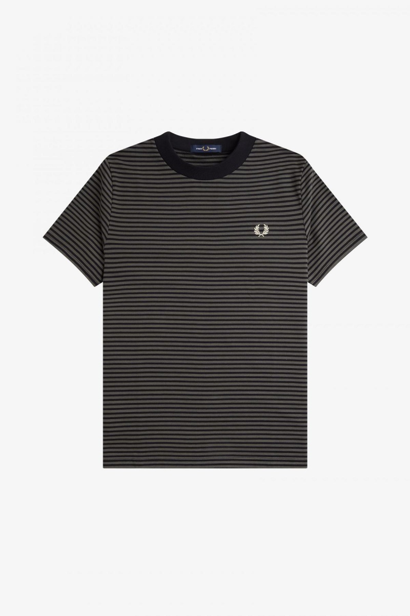 Fred Perry Fine Stripe Heavyweight T-skjorte Herre Svarte Grønn | NOJBT10522