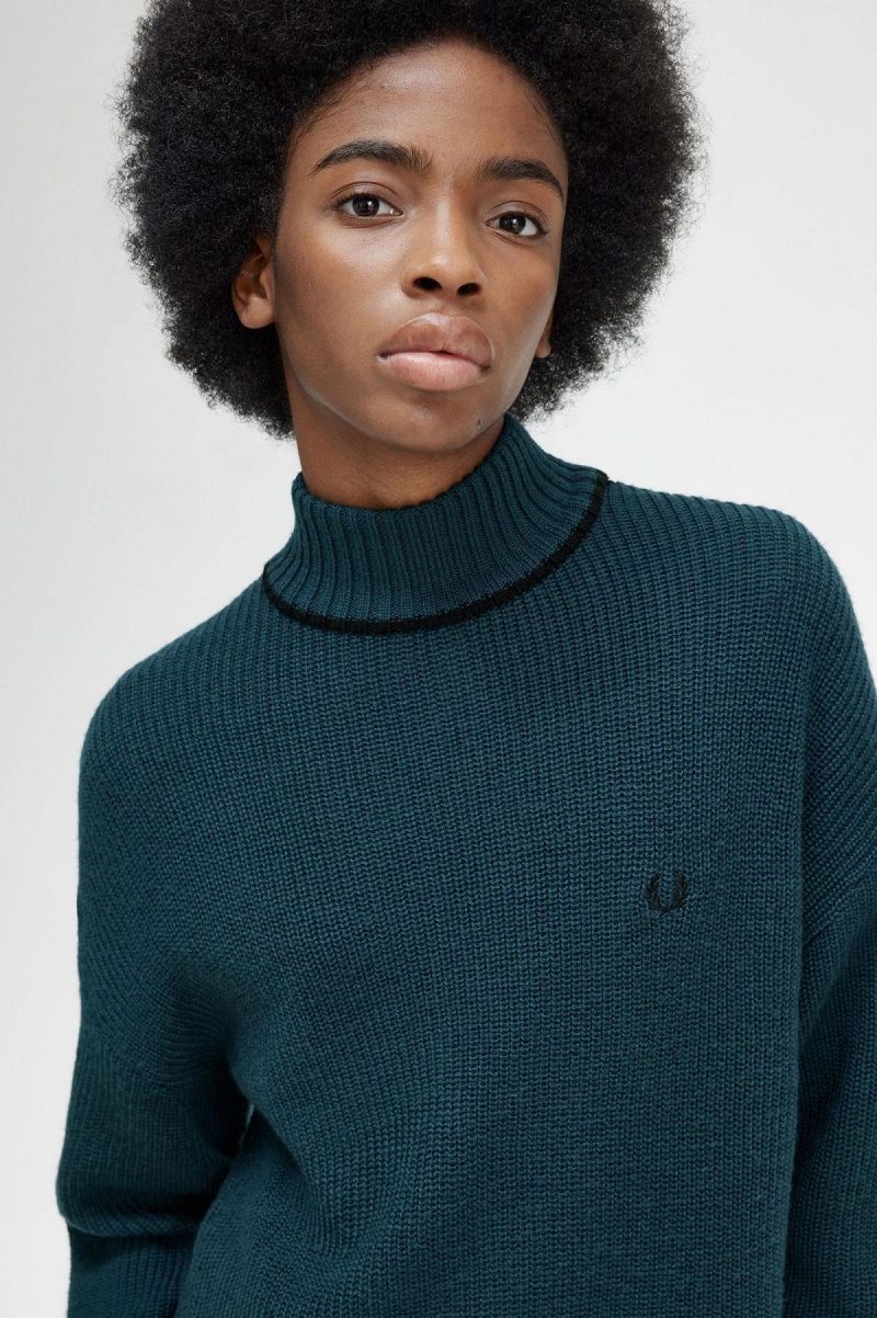 Fred Perry Fishtail Hem Mock Neck Jumper Strikkevarer Dame Blå | DNOVO23076