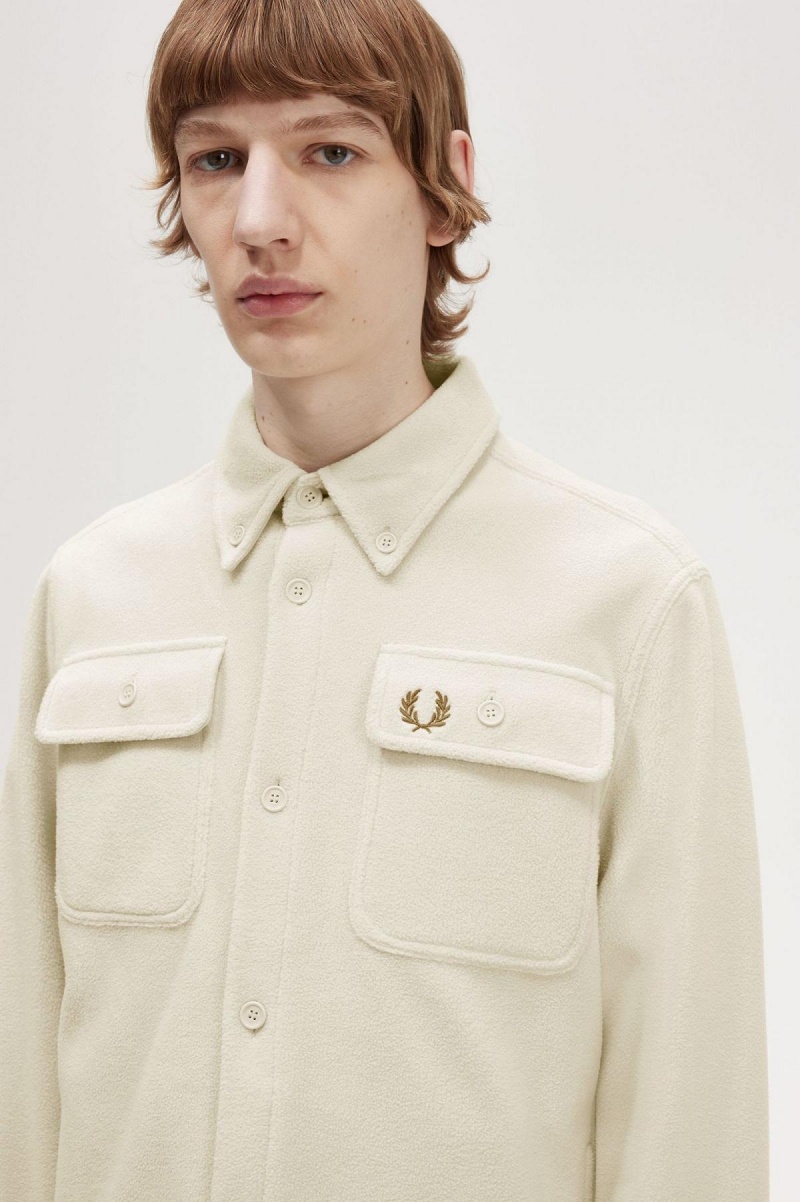 Fred Perry Fleece Skjorte Herre Oatmeal | YNOVQ45087