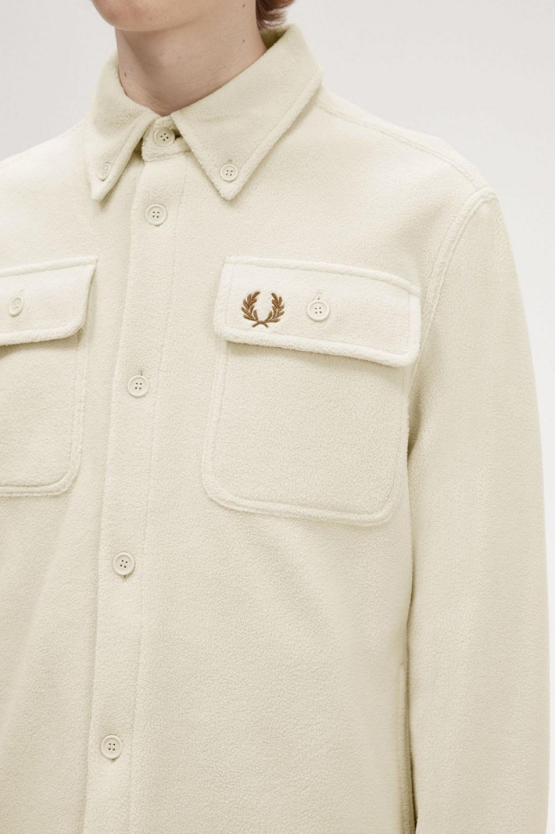 Fred Perry Fleece Skjorte Herre Oatmeal | YNOVQ45087