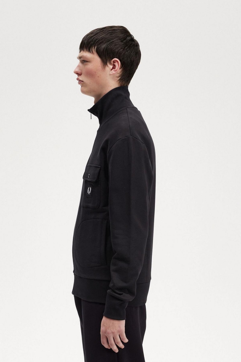 Fred Perry Funnel Neck Treningsjakke Herre Svarte | FNOHY88055