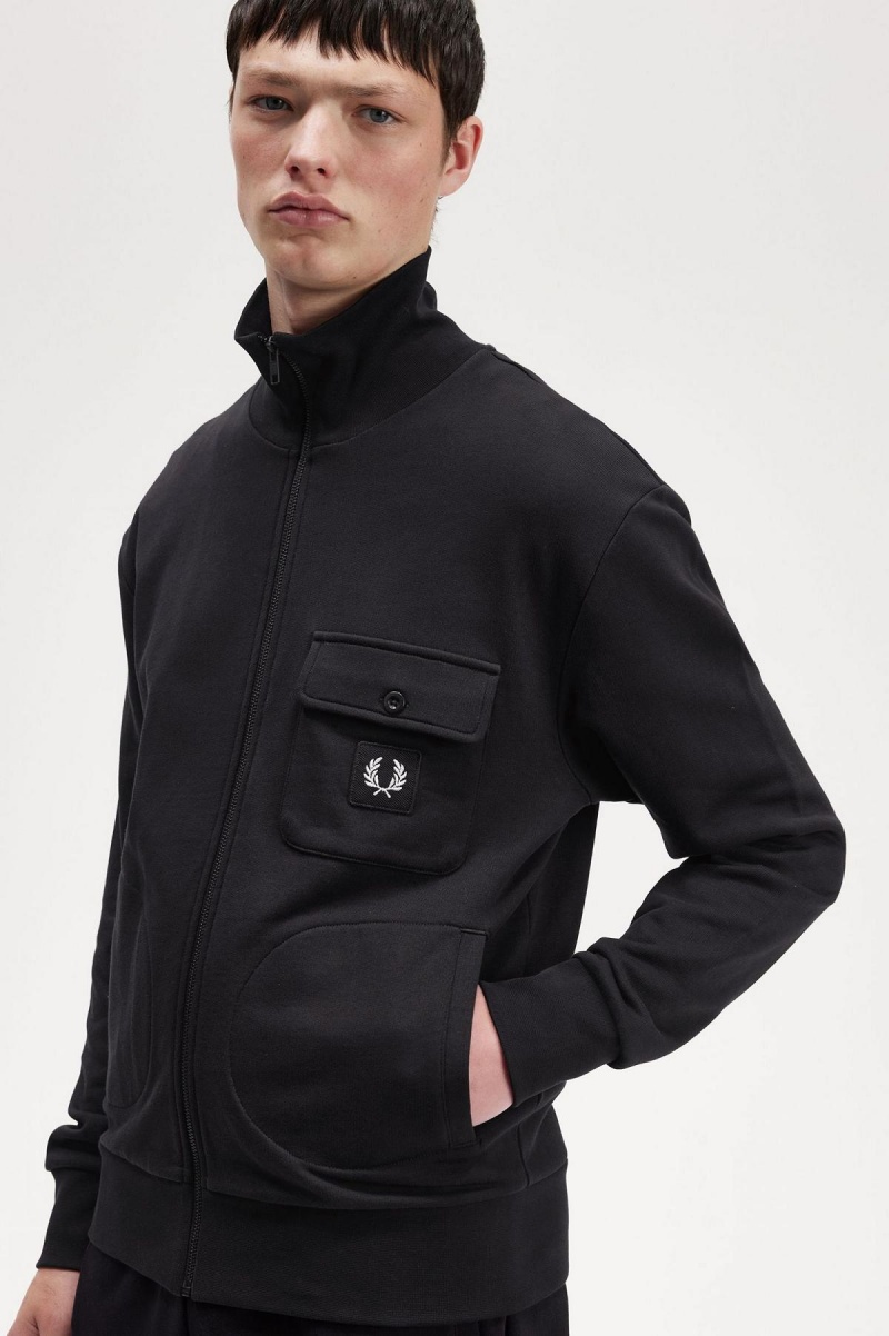 Fred Perry Funnel Neck Treningsjakke Herre Svarte | FNOHY88055