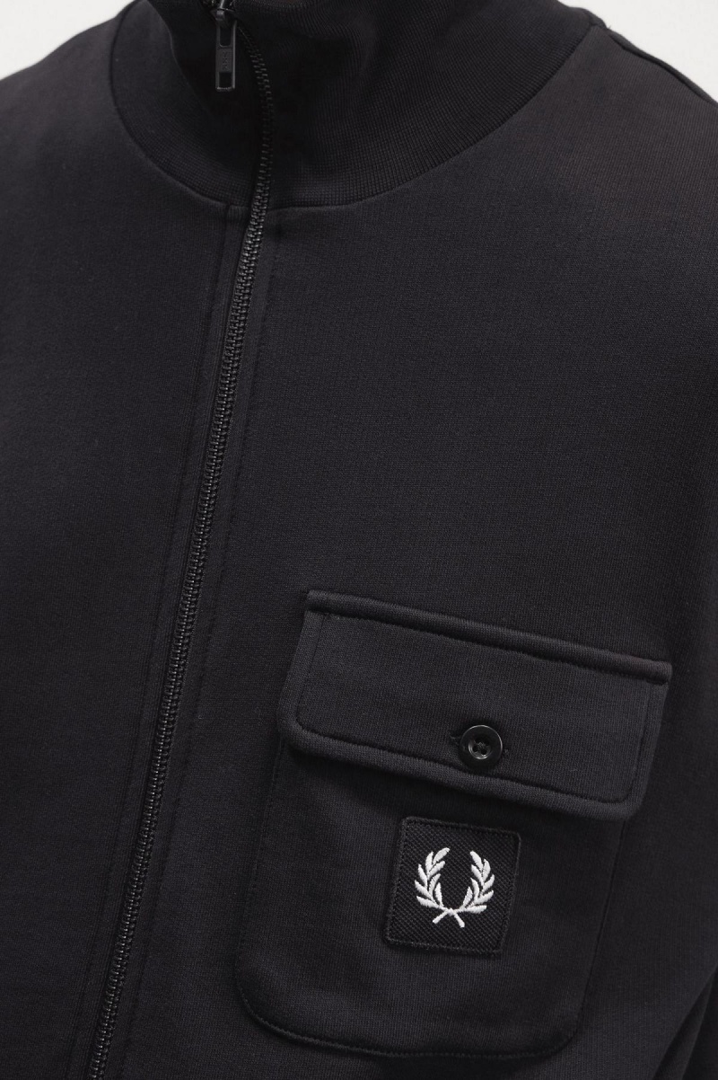 Fred Perry Funnel Neck Treningsjakke Herre Svarte | FNOHY88055