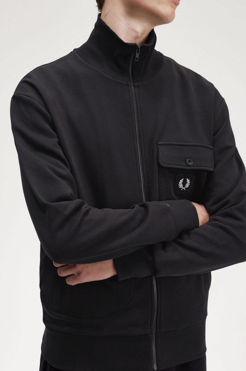 Fred Perry Funnel Neck Treningsjakke Herre Svarte | FNOHY88055