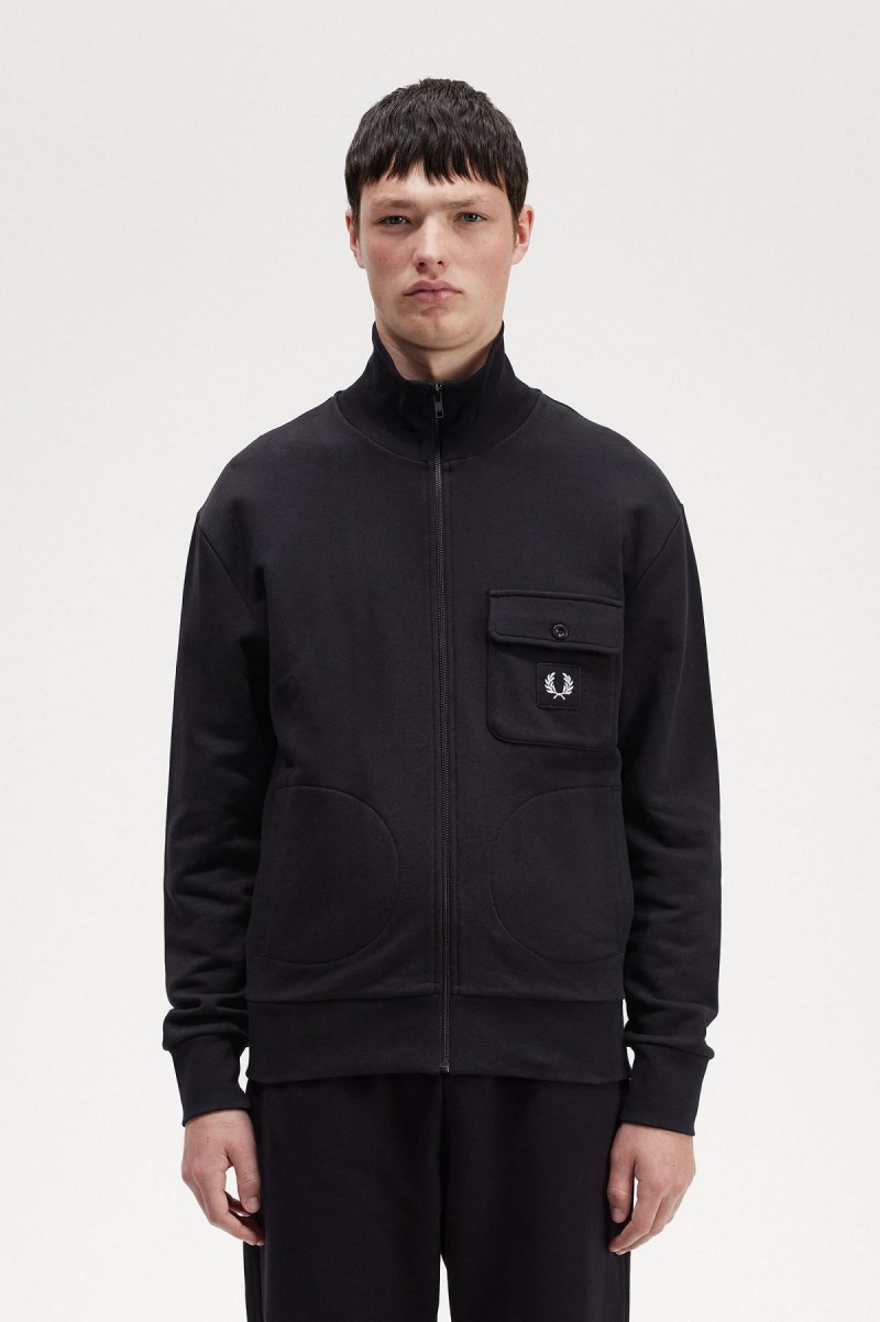 Fred Perry Funnel Neck Treningsjakke Herre Svarte | FNOHY88055