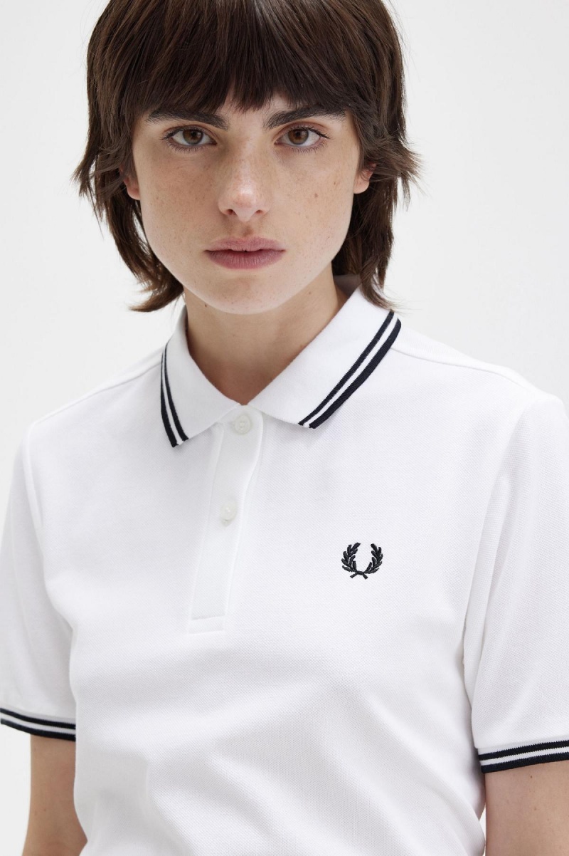 Fred Perry G3600 Fred Perry Shirt Dame Hvite Svarte Svarte | NOCIF90338