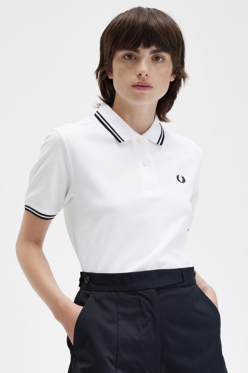 Fred Perry G3600 Fred Perry Shirt Dame Hvite Svarte Svarte | NOCIF90338