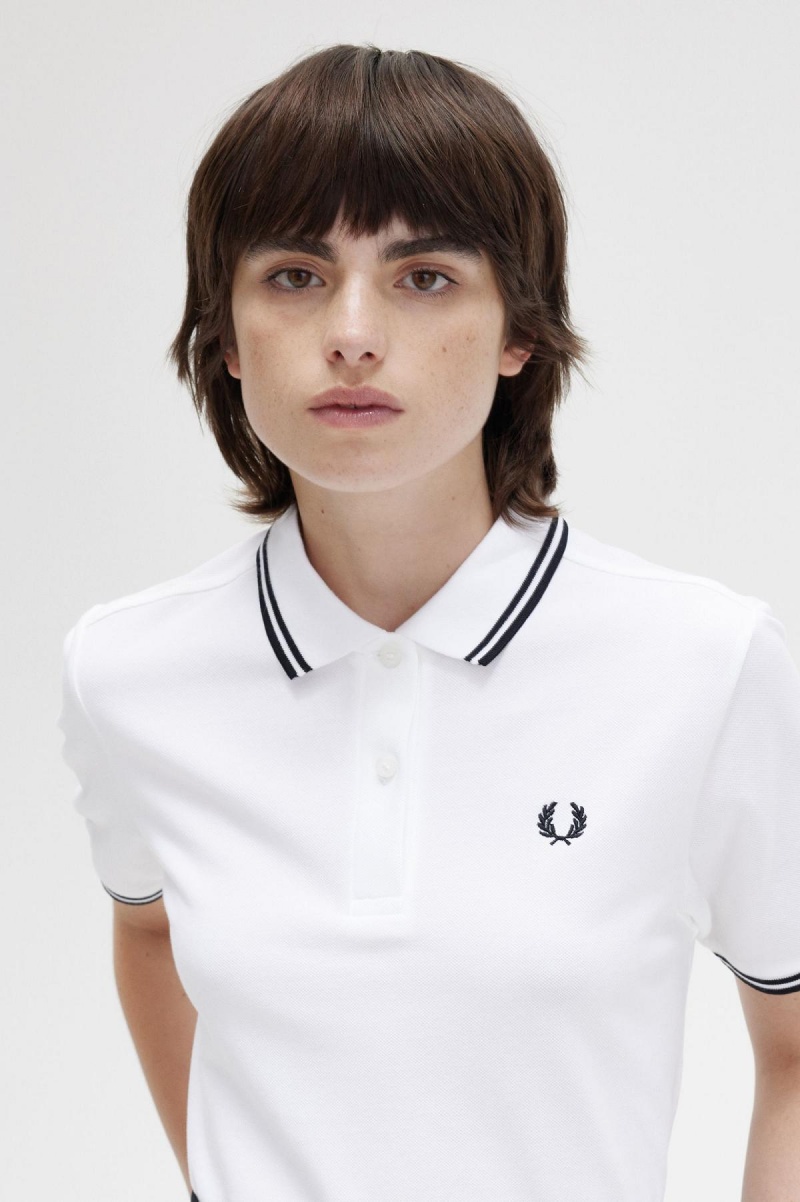 Fred Perry G3600 Fred Perry Shirt Dame Hvite Svarte Svarte | NOCIF90338