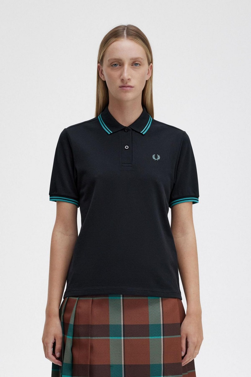 Fred Perry G3600 Fred Perry Shirt Dame Svarte Dyp Mint Dyp Mint | PNOQX77842