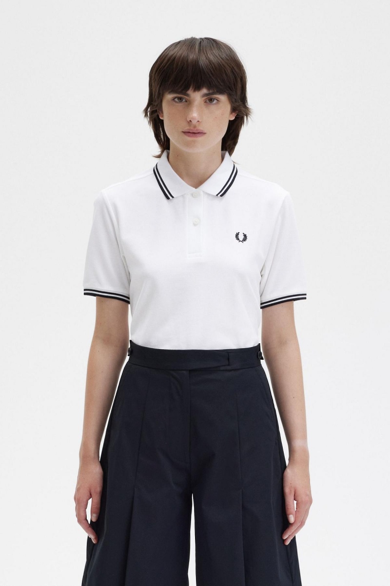 Fred Perry G3600 Polo T Skjorte Dame Hvite Svarte Svarte | NOZDE72514