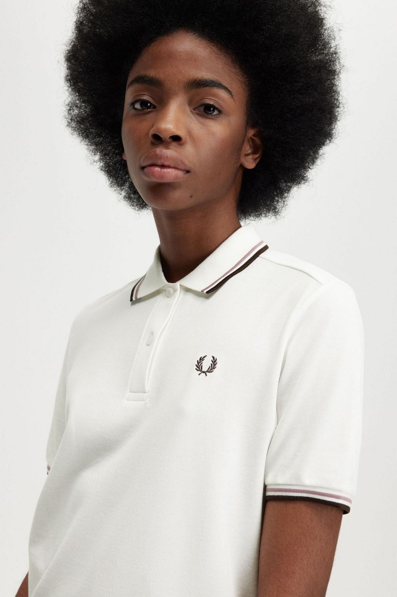 Fred Perry G3600 T-skjorte Dame Hvite Mørke Rosa | FNOHY62074