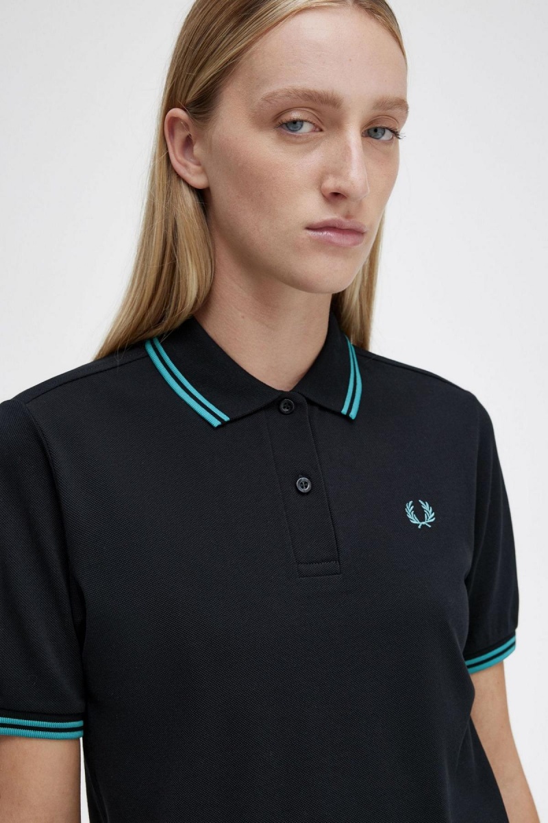 Fred Perry G3600 T-skjorte Dame Svarte Dyp Mint Dyp Mint | PNOER30236