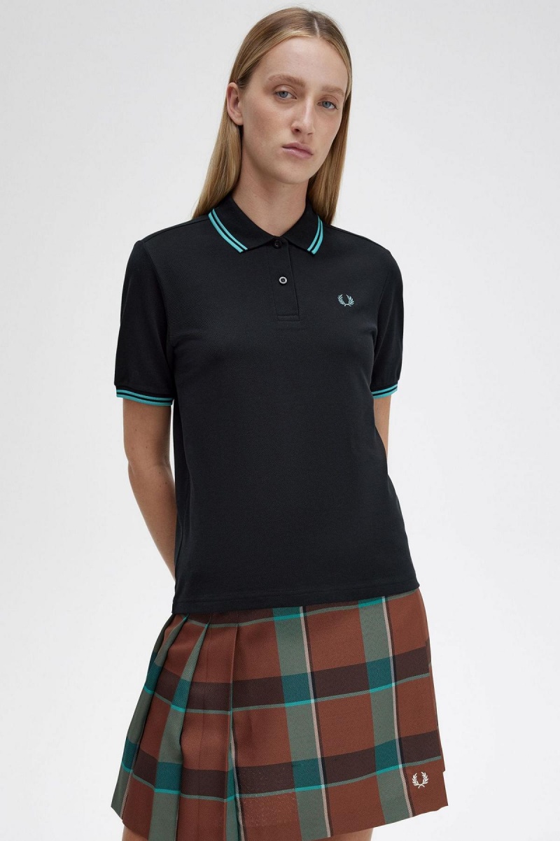 Fred Perry G3600 T-skjorte Dame Svarte Dyp Mint Dyp Mint | PNOER30236