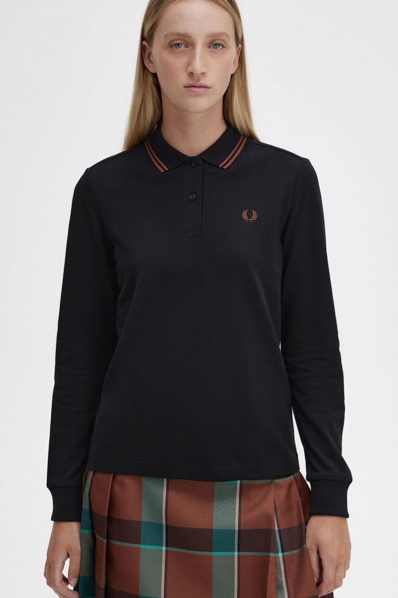 Fred Perry G3636 T-skjorte Dame Svarte Brune Brune | XNOBH28974