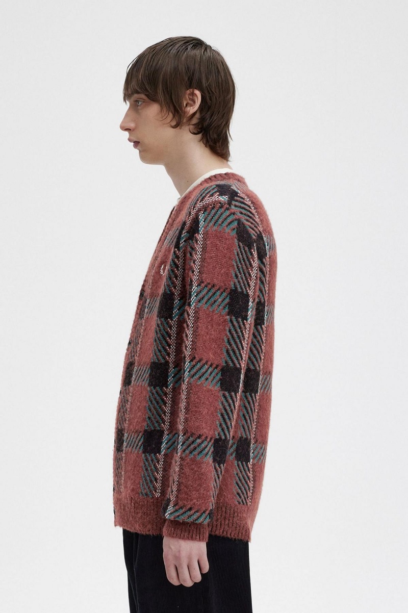 Fred Perry Glitch Tartan Cardigan Strikkevarer Herre Brune | NOJVR89646