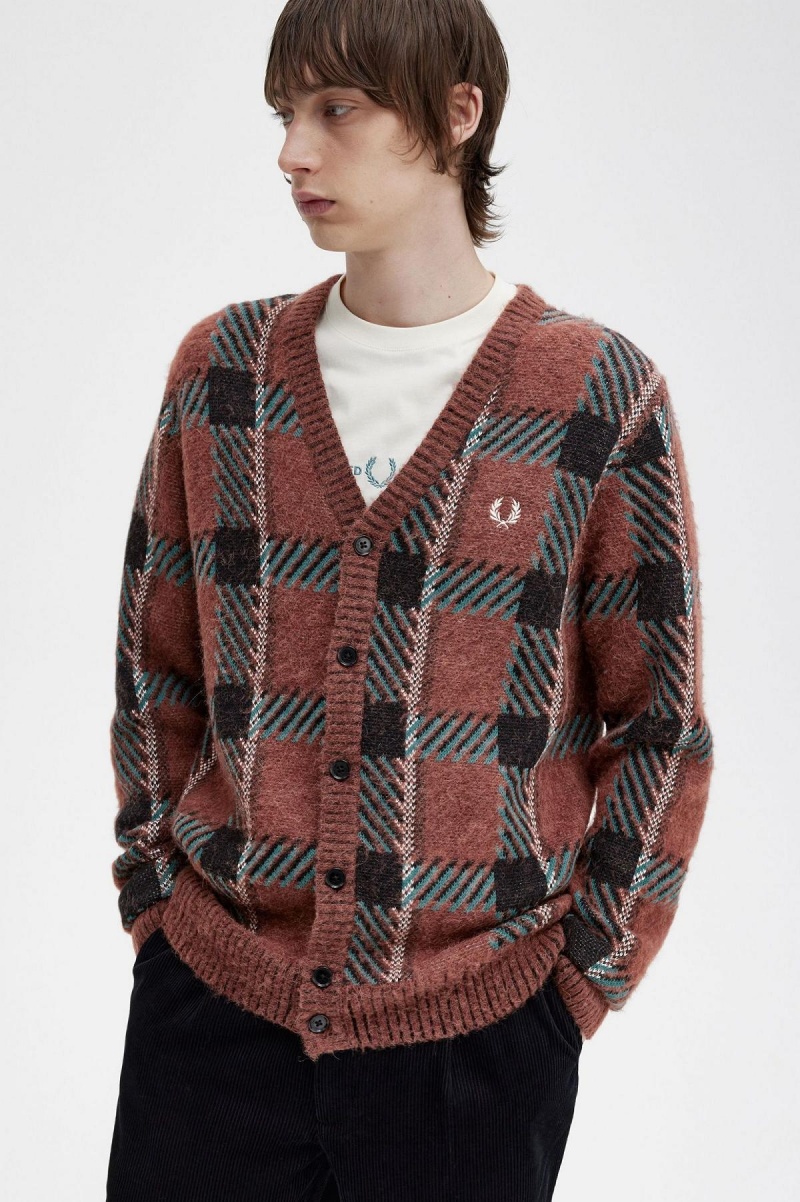 Fred Perry Glitch Tartan Cardigan Strikkevarer Herre Brune | NOJVR89646