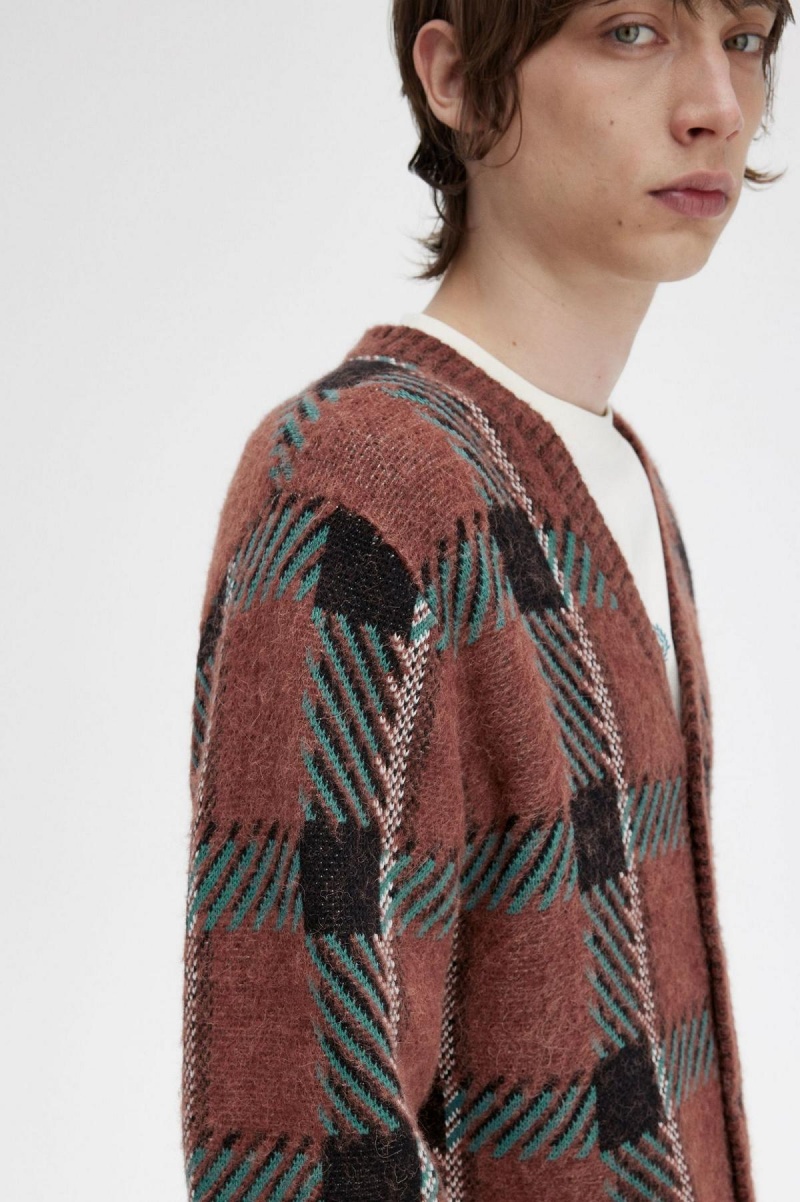 Fred Perry Glitch Tartan Cardigan Strikkevarer Herre Brune | NOJVR89646