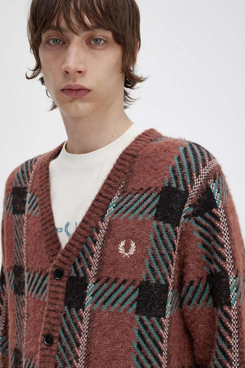 Fred Perry Glitch Tartan Cardigan Strikkevarer Herre Brune | NOJVR89646