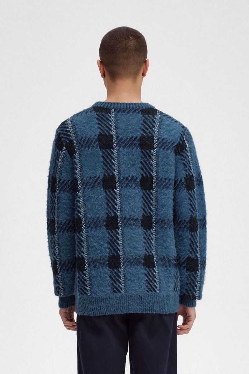 Fred Perry Glitch Tartan Jumper Strikkevarer Herre Blå | BNOSO16631