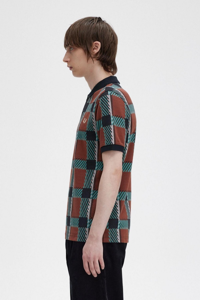 Fred Perry Glitch Tartan Polo Shirt Polo T Skjorte Herre Brune | LNOTR42908