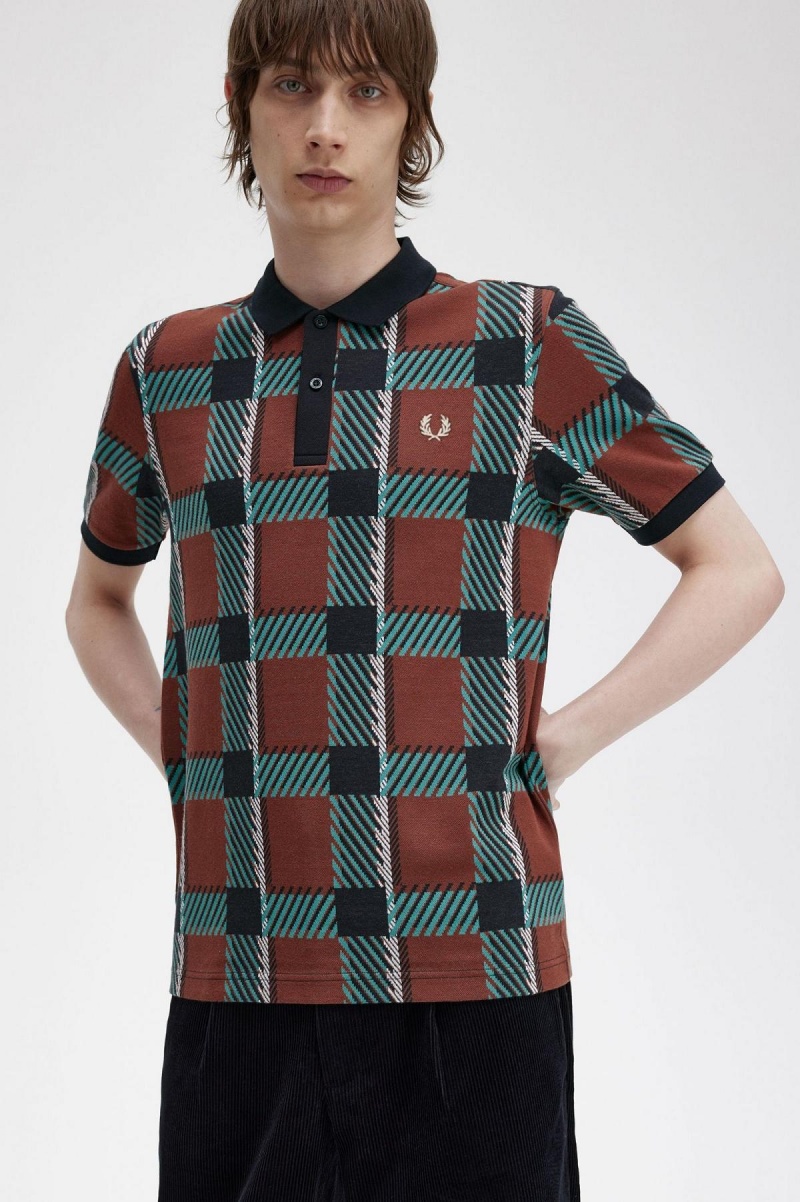 Fred Perry Glitch Tartan Polo Shirt Polo T Skjorte Herre Brune | LNOTR42908