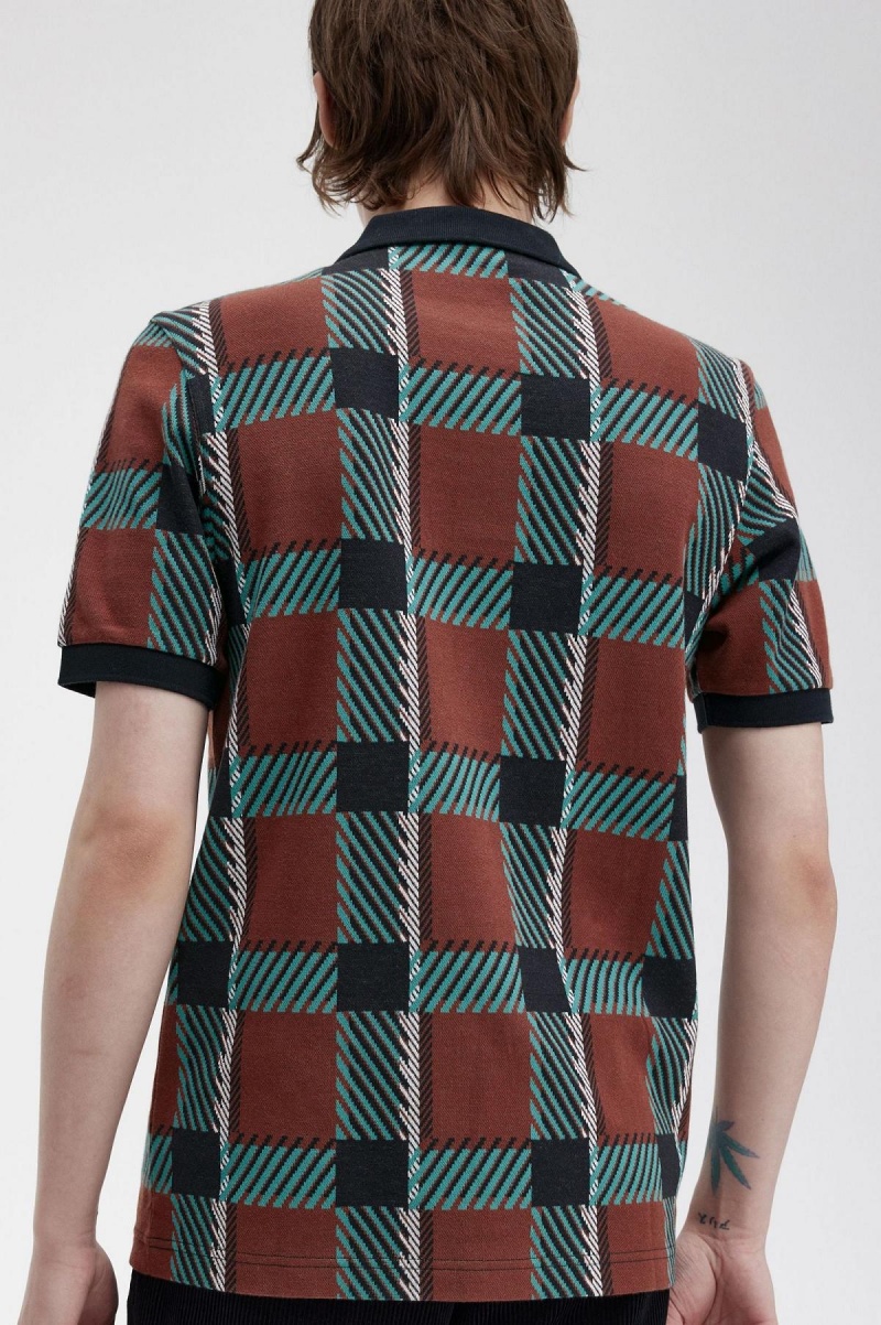 Fred Perry Glitch Tartan Polo Shirt Polo T Skjorte Herre Brune | LNOTR42908