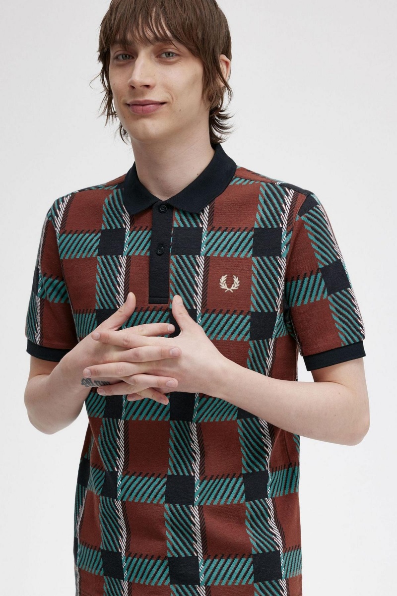 Fred Perry Glitch Tartan Polo Shirt Polo T Skjorte Herre Brune | LNOTR42908