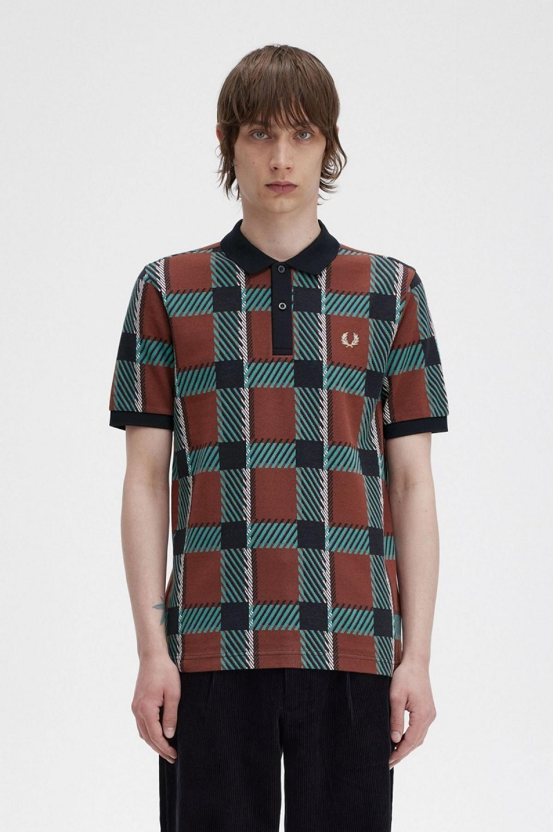 Fred Perry Glitch Tartan Polo Shirt Polo T Skjorte Herre Brune | LNOTR42908