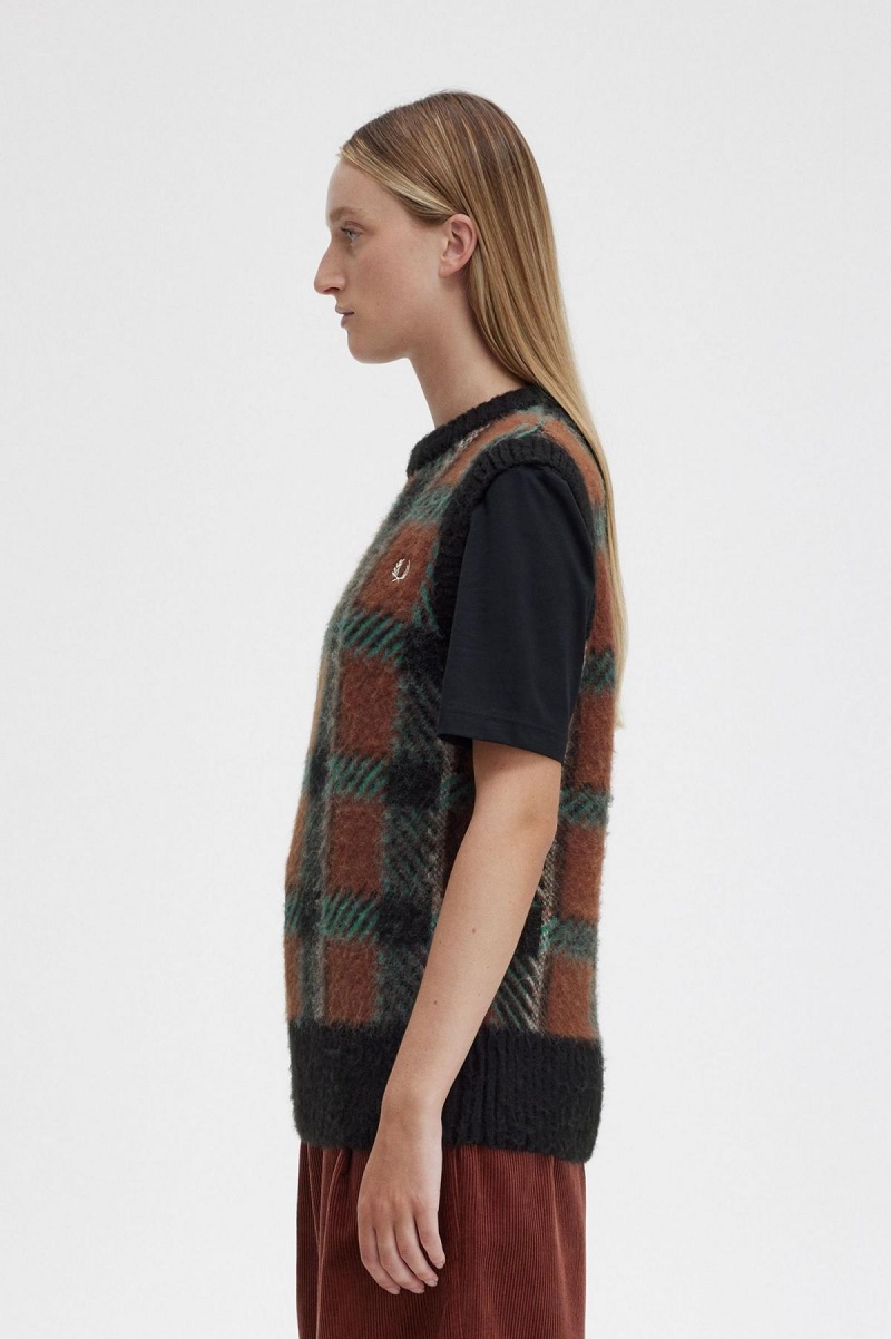 Fred Perry Glitch Tartan Strikket Tank Strikkevarer Dame Brune | UNOND22992