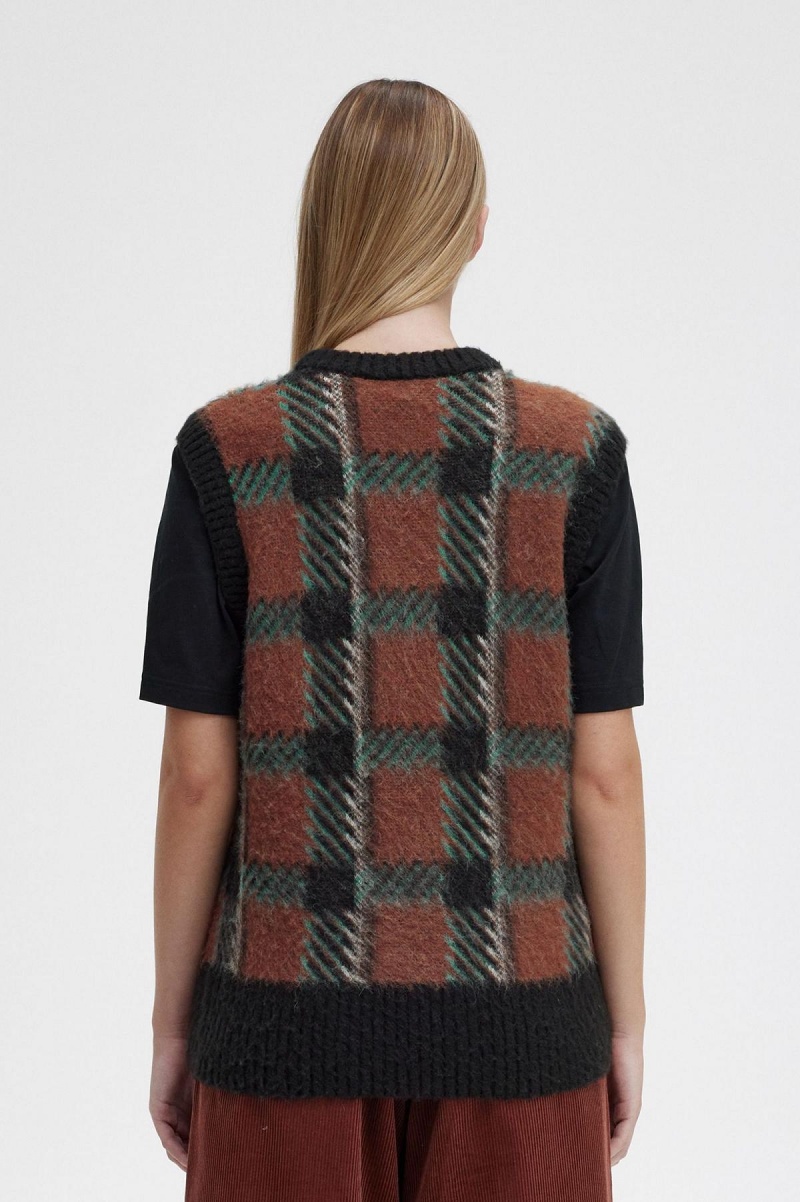 Fred Perry Glitch Tartan Strikket Tank Strikkevarer Dame Brune | UNOND22992