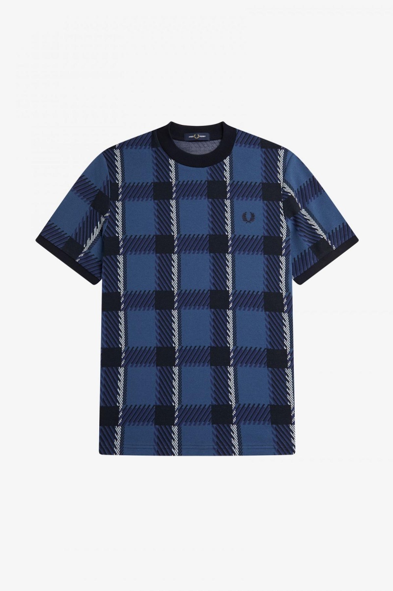 Fred Perry Glitch Tartan T-skjorte Herre Blå | UNOTG37757