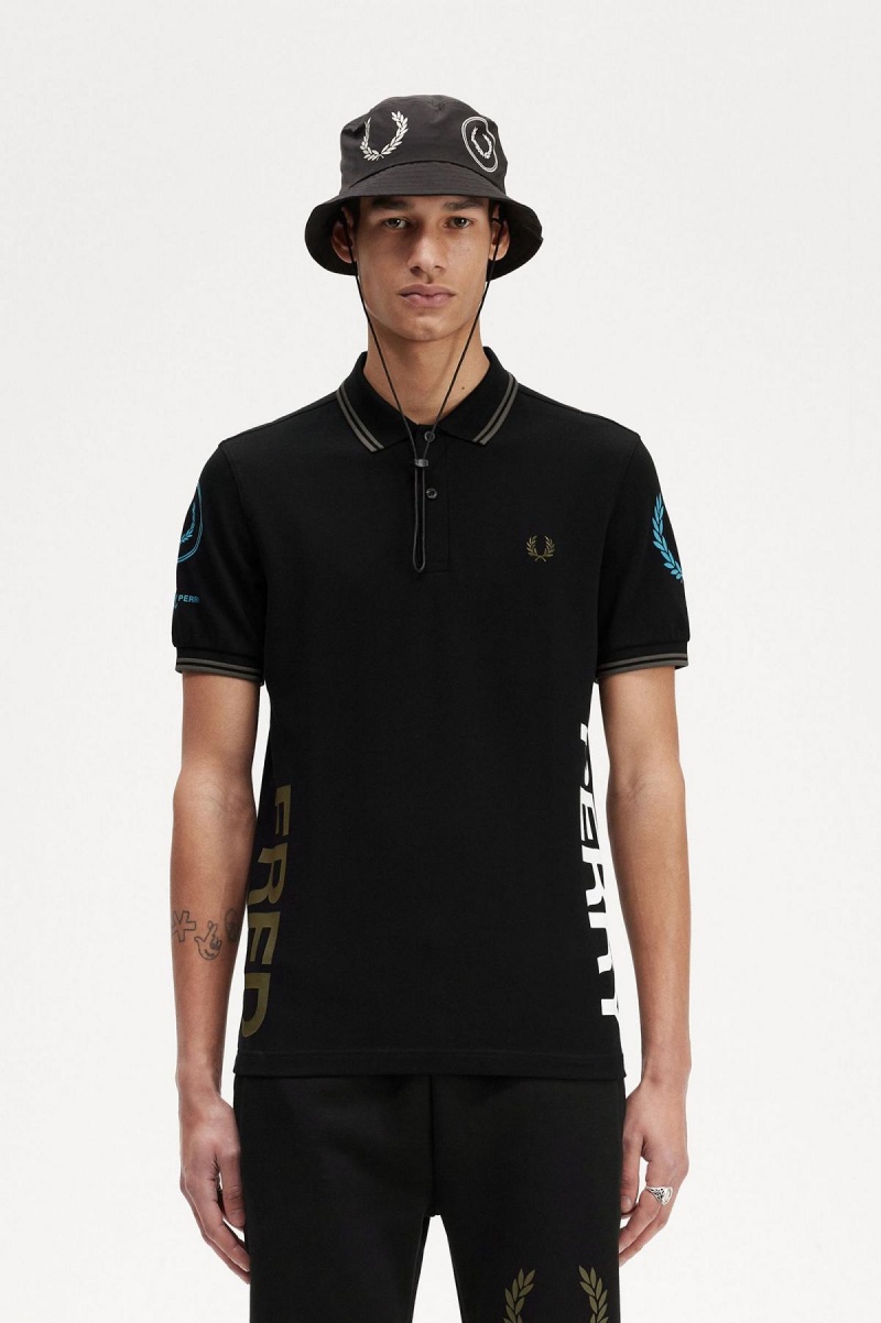 Fred Perry Grafiske Branded Fred Perry Shirt Polo T Skjorte Herre Svarte | NOIIZ20433