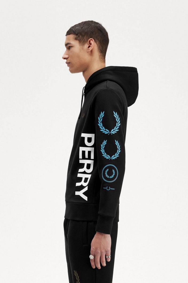 Fred Perry Grafiske Branding Hette Gensere Herre Svarte | YNOGT64009