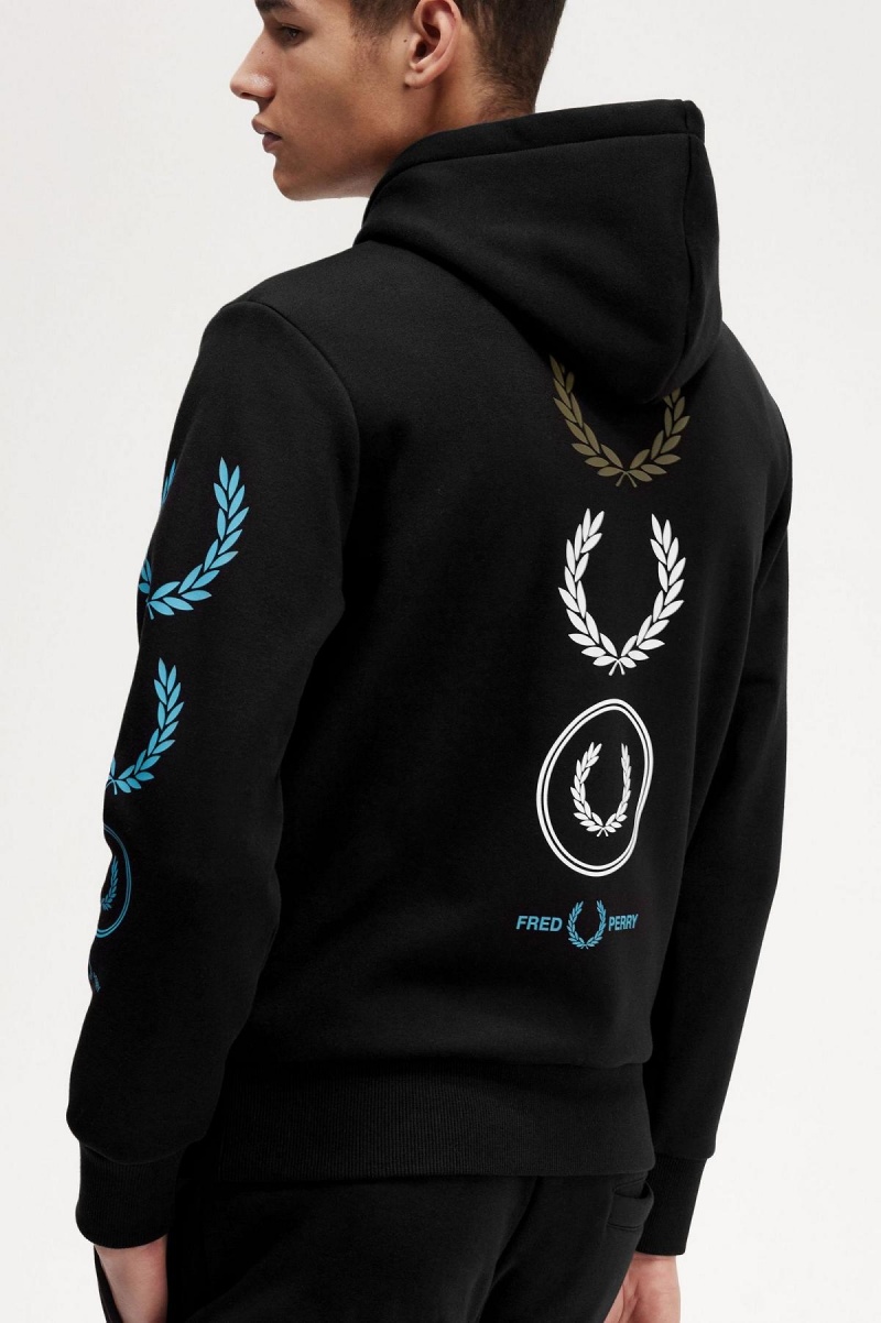 Fred Perry Grafiske Branding Hette Gensere Herre Svarte | YNOGT64009