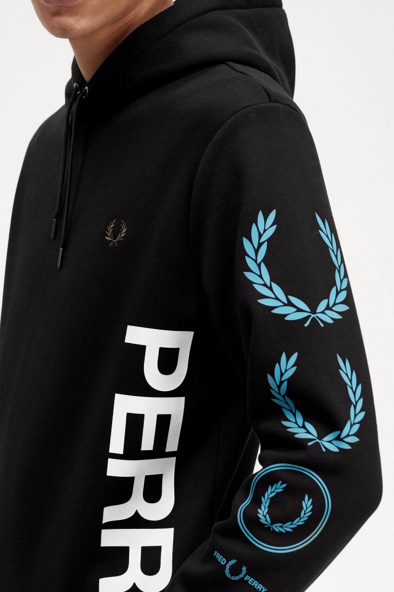 Fred Perry Grafiske Branding Hette Gensere Herre Svarte | YNOGT64009